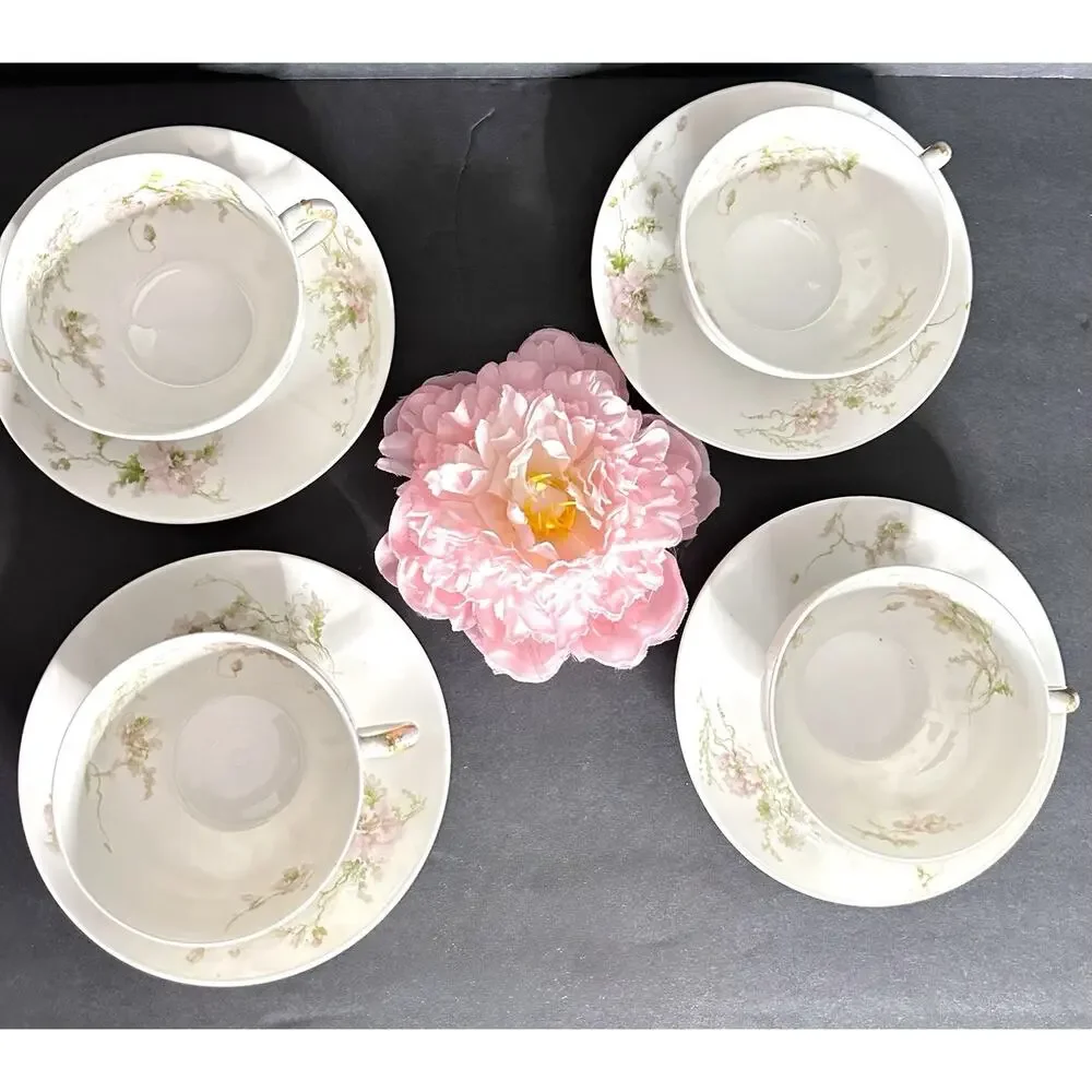 Charles Field Haviland Limoges France Pink Poppies Schleiger 377 Teacup & Saucer